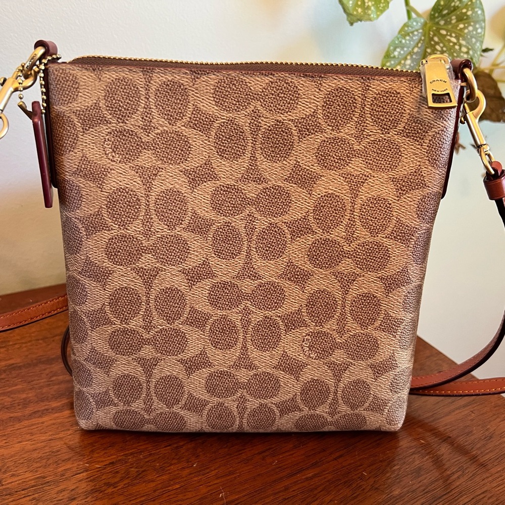 🏇🏼[COACH] Signature Canvas Colorblock Leather Zip Top Kitt Messenger Crossbody - Picture 4 of 9